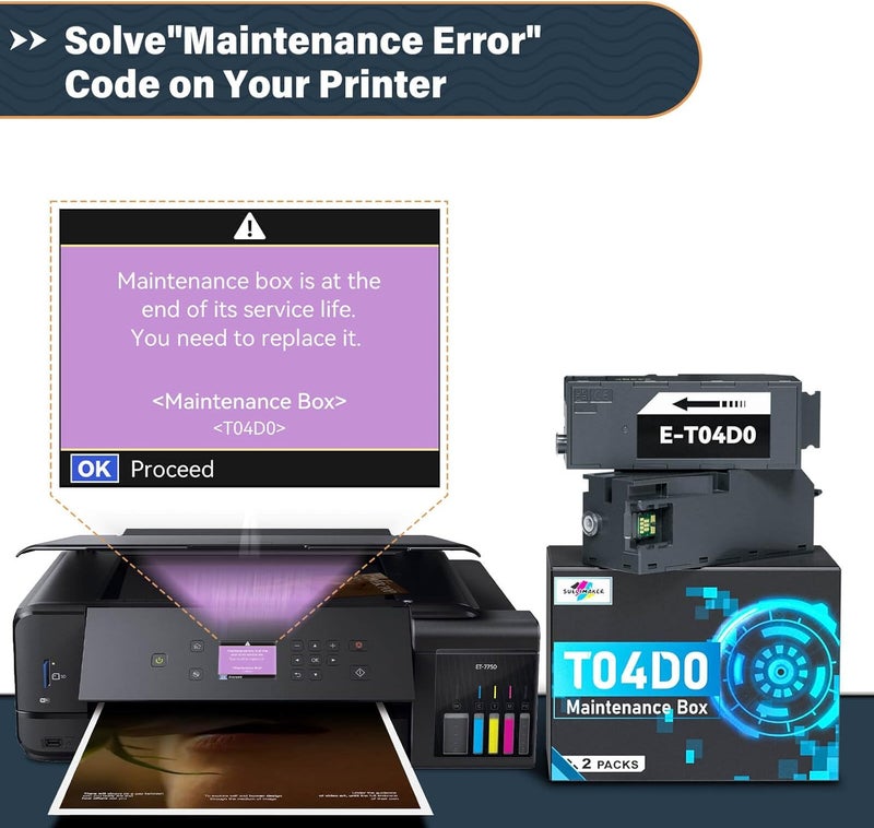 SUBLIMAKER T04D0 Maintenance Box Compatible Replacement for Epson Ecotank ET-7700 ET-7750 ET7700 ET7750 7700 7750 Printers, Compatible Replacement for Epson Ink Maintenance Box T04D0/04d0 (2 Packs) - Image 2